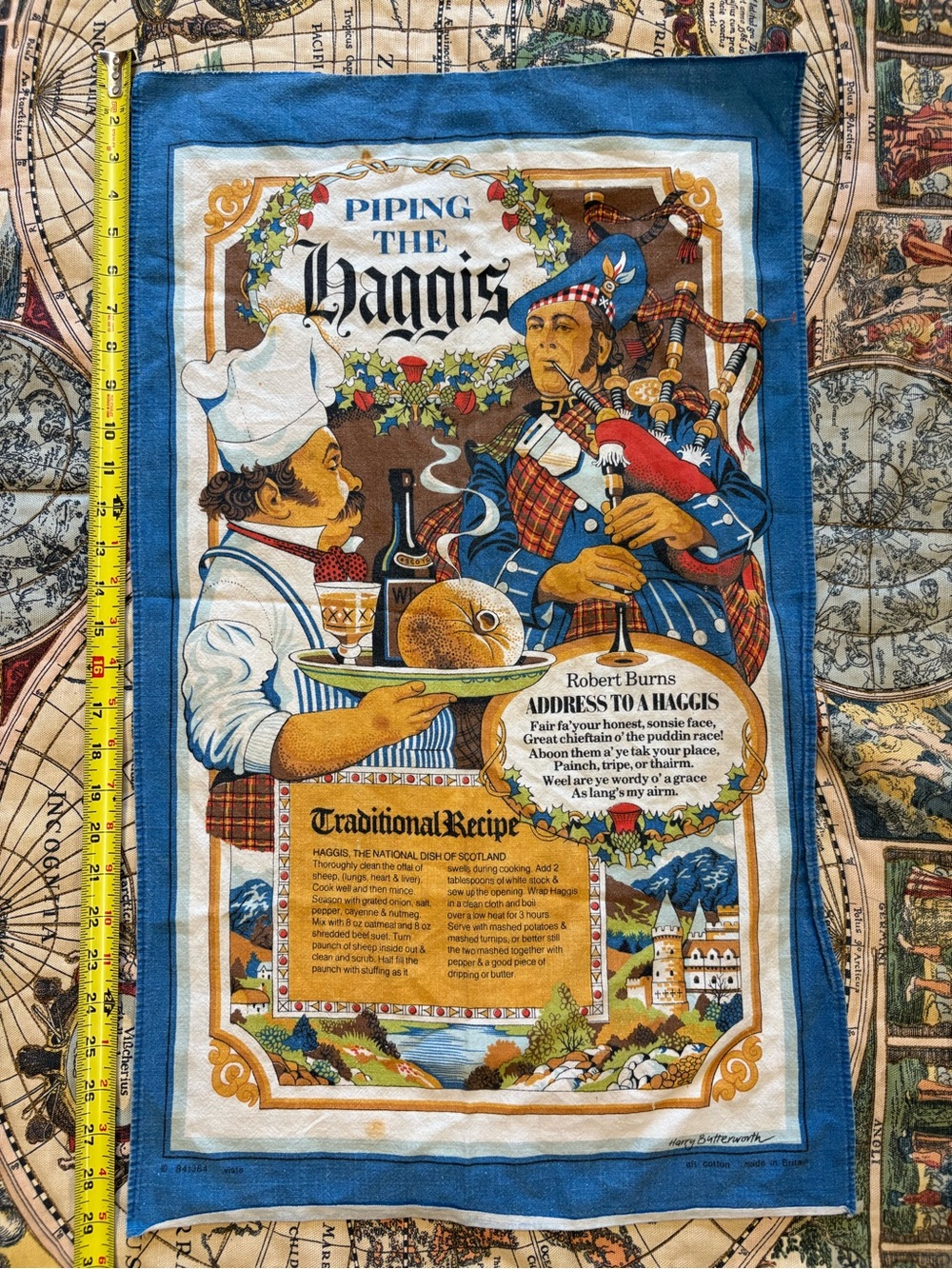 Piping the Haggis Blue Linen Tea Towel